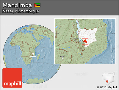 Savanna Style Location Map of Mandimba, highlighted parent region, hill shading