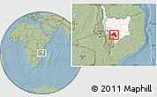 Savanna Style Location Map of Mandimba, highlighted parent region, hill shading