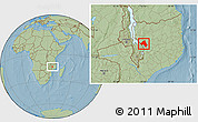 Savanna Style Location Map of Mandimba, hill shading