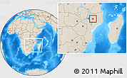 Shaded Relief Location Map of Mandimba, within the entire country