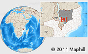 Shaded Relief Location Map of Mandimba, highlighted country, highlighted parent region