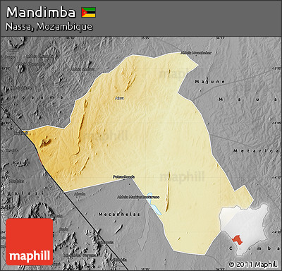 Physical Map of Mandimba, darken, desaturated