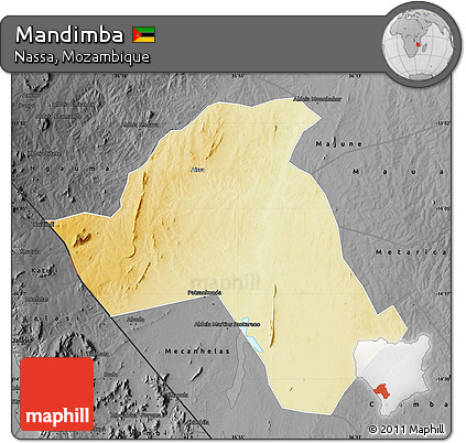 Physical Map of Mandimba, darken, desaturated