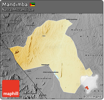 Physical Map of Mandimba, darken, desaturated