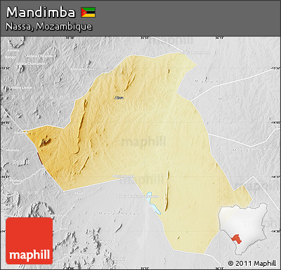 Physical Map of Mandimba, lighten, desaturated