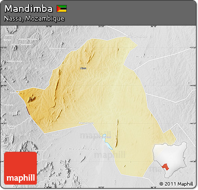 Physical Map of Mandimba, lighten, desaturated