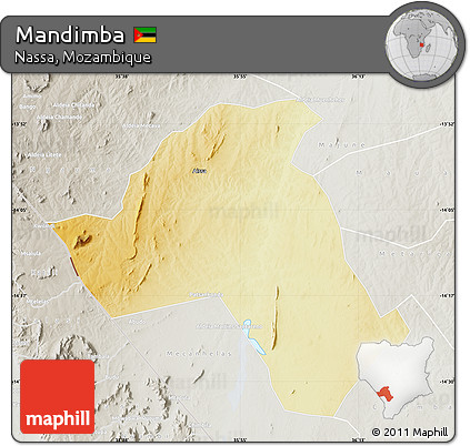 Physical Map of Mandimba, lighten, semi-desaturated