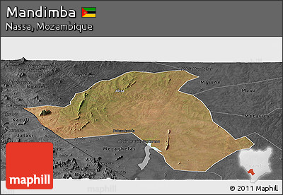 Satellite Panoramic Map of Mandimba, darken, desaturated