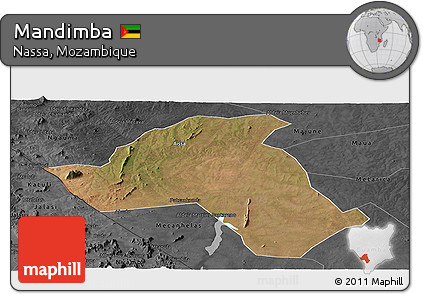 Satellite Panoramic Map of Mandimba, darken, desaturated