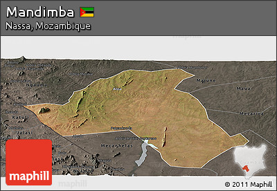 Satellite Panoramic Map of Mandimba, darken, semi-desaturated