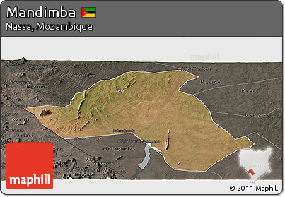 Satellite Panoramic Map of Mandimba, darken, semi-desaturated