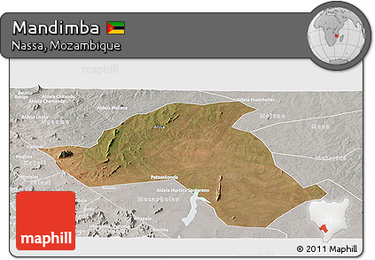 Satellite Panoramic Map of Mandimba, lighten, semi-desaturated