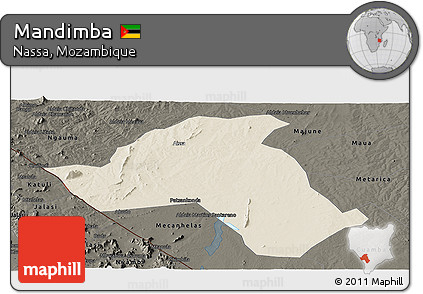 Shaded Relief Panoramic Map of Mandimba, darken