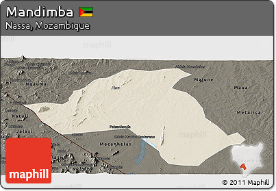 Shaded Relief Panoramic Map of Mandimba, darken