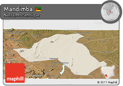 Shaded Relief Panoramic Map of Mandimba, satellite outside