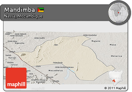 Shaded Relief Panoramic Map of Mandimba, semi-desaturated