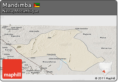 Shaded Relief Panoramic Map of Mandimba, semi-desaturated
