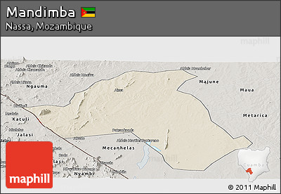 Shaded Relief Panoramic Map of Mandimba, semi-desaturated