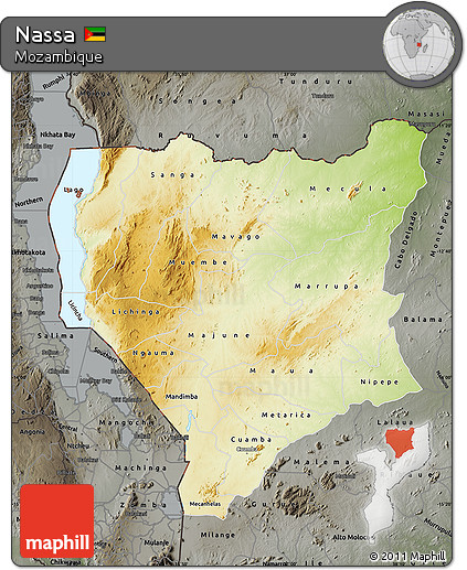 Physical Map of Nassa, darken, semi-desaturated