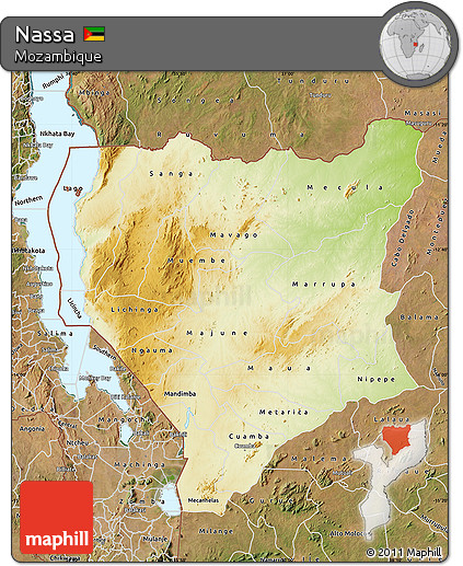 Physical Map of Nassa, satellite outside