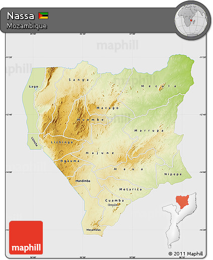 Physical Map of Nassa, single color outside