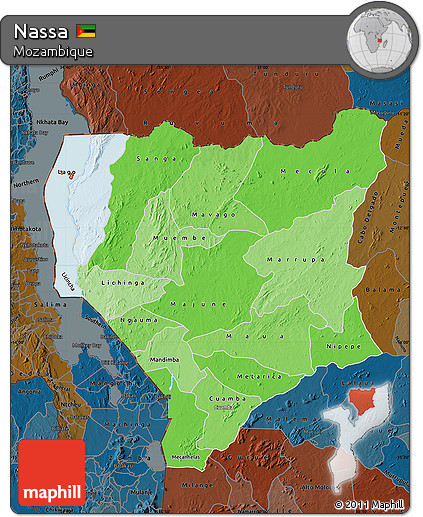 Political Shades Map of Nassa, darken