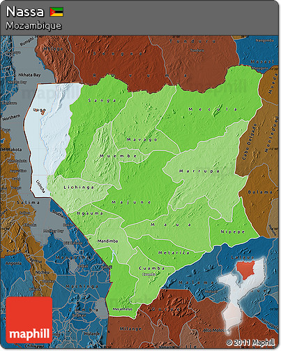 Political Shades Map of Nassa, darken
