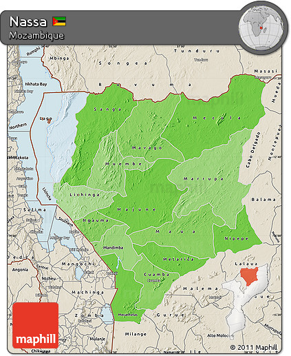 Political Shades Map of Nassa, shaded relief outside