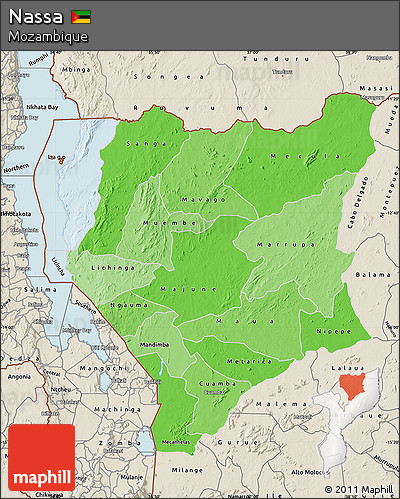 Political Shades Map of Nassa, shaded relief outside