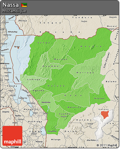 Political Shades Map of Nassa, shaded relief outside