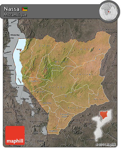 Satellite Map of Nassa, darken, semi-desaturated