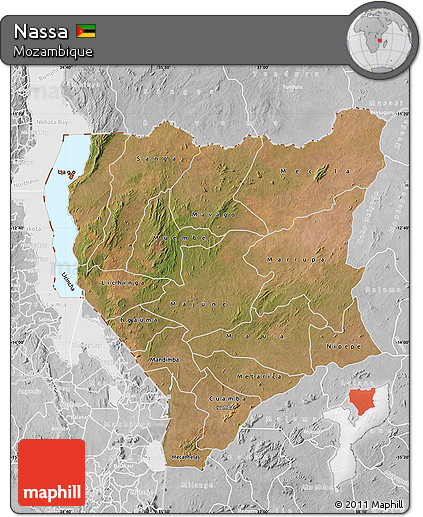 Satellite Map of Nassa, lighten, desaturated