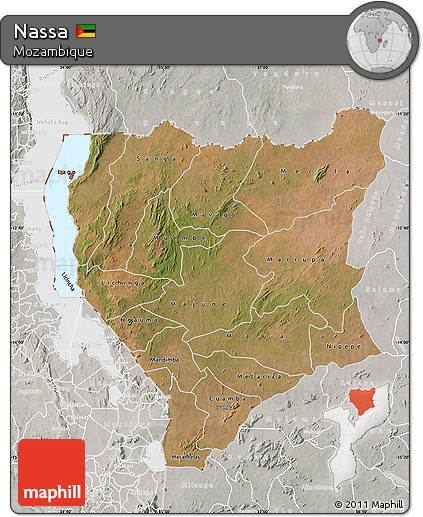 Satellite Map of Nassa, lighten, semi-desaturated