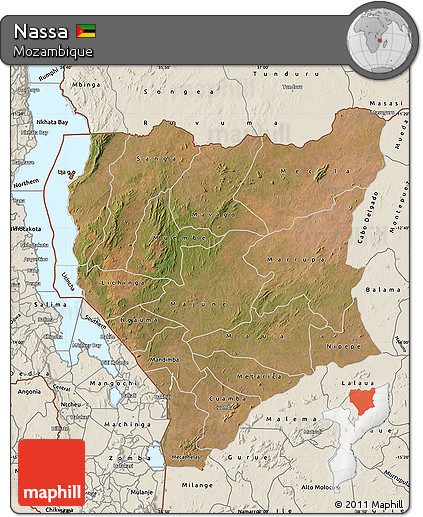 Satellite Map of Nassa, shaded relief outside