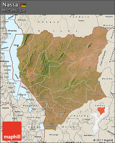 Satellite Map of Nassa, shaded relief outside