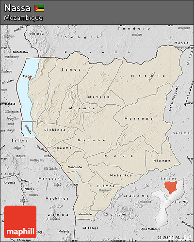 Shaded Relief Map of Nassa, desaturated