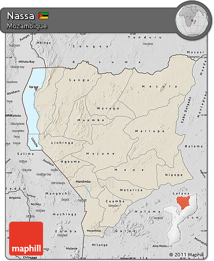 Shaded Relief Map of Nassa, desaturated