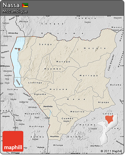 Shaded Relief Map of Nassa, desaturated