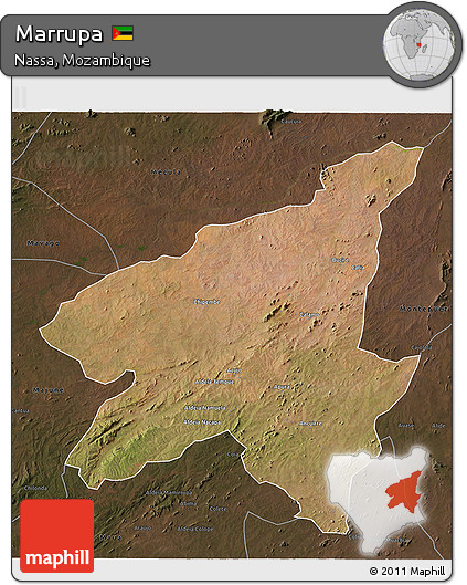 Satellite 3D Map of Marrupa, darken