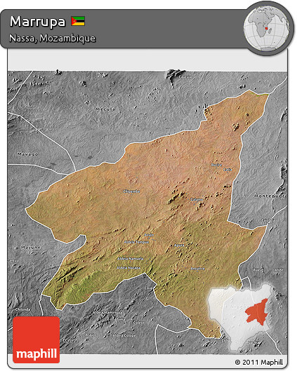 Satellite 3D Map of Marrupa, desaturated