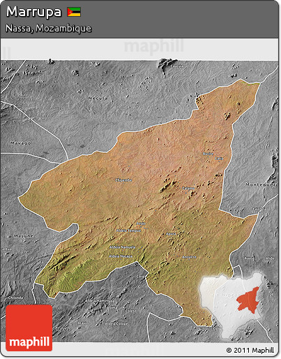 Satellite 3D Map of Marrupa, desaturated