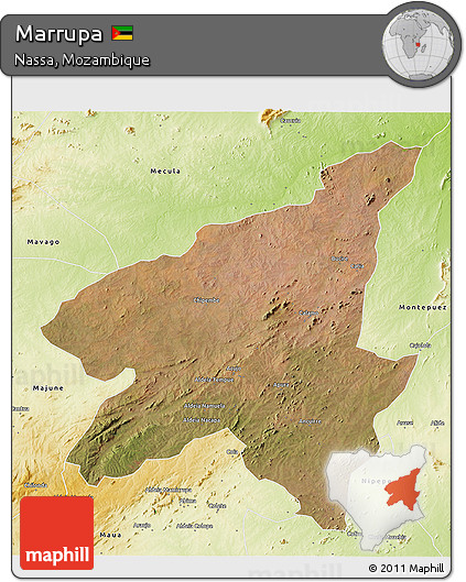 Satellite 3D Map of Marrupa, physical outside