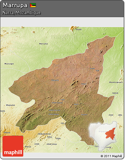 Satellite 3D Map of Marrupa, physical outside
