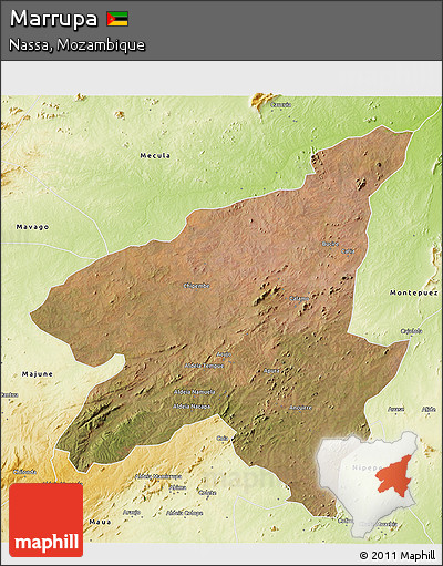 Satellite 3D Map of Marrupa, physical outside