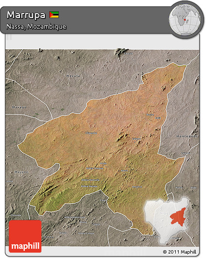 Satellite 3D Map of Marrupa, semi-desaturated