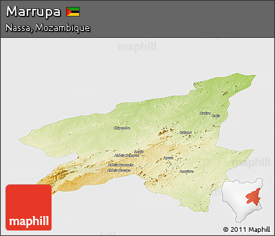 Physical Panoramic Map of Marrupa, single color outside