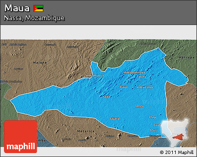 Political 3D Map of Maua, darken, semi-desaturated