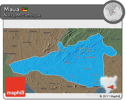 Political 3D Map of Maua, darken, semi-desaturated
