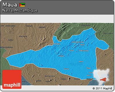 Political 3D Map of Maua, darken, semi-desaturated