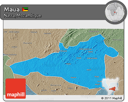 Political 3D Map of Maua, semi-desaturated